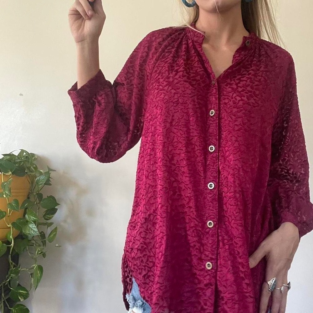 Maroon long sleeve button down - image 1